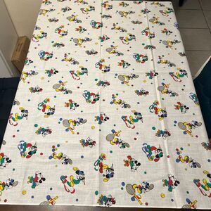 Vintage 80s Peter Pan Fabrics 39 x 44 Mickey Minnie Sport Golf Tennis White